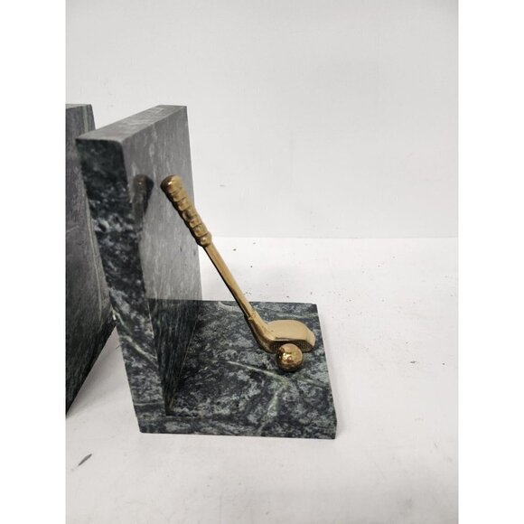 Vintage Green Marbled Granite Golf Club Bookends Mid Century Modern - Picture 2 of 11
